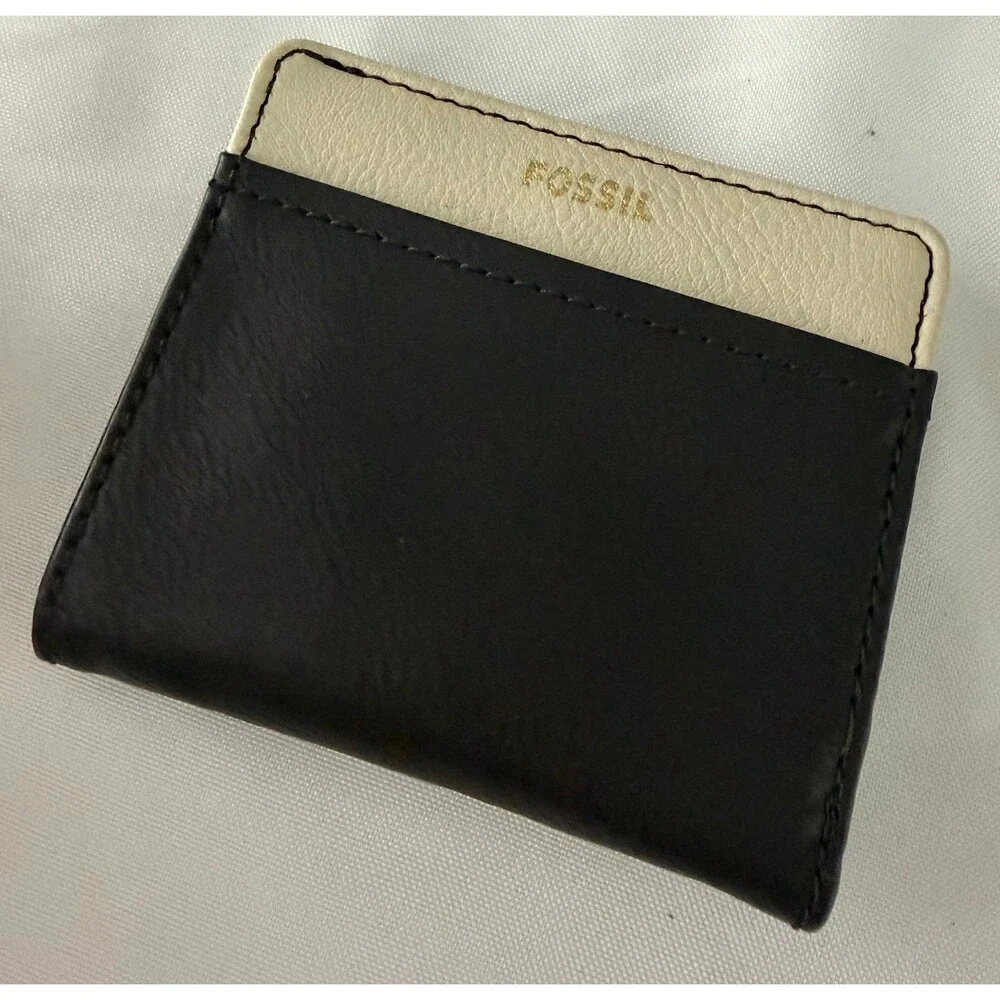 Fossil Sydney Satchel Black/White Brass Leather Crossbody Bag & Wallet